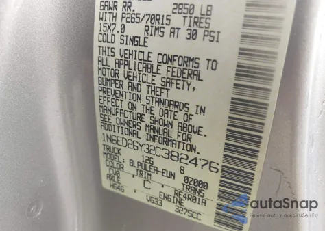 2002 Nissan Frontier Xe-V6 z USA, uszkodzony, nr VIN 1N6ED26Y32C382476